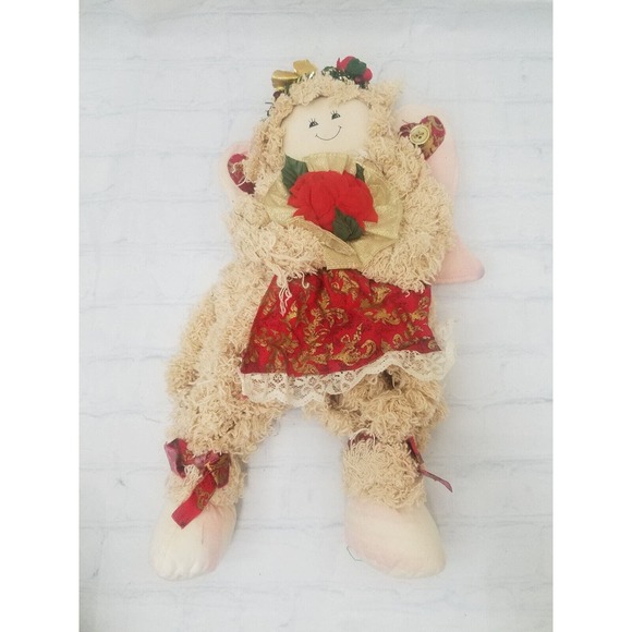 Vintage Rag Doll Shredded Angel Floral Headband Christmas Holiday Decoration 15” - Picture 13 of 13